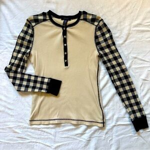 NWOT Chaps Thermal Checkered Henley Top